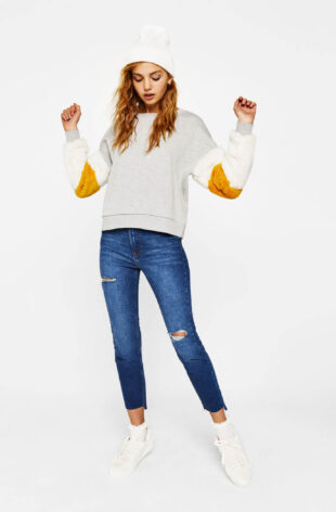 Sweatshirt with faux fur sleeves