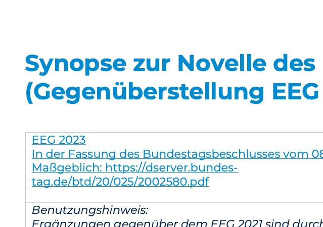 EEG 2023 – Synopse Stiftung Umweltenergierecht