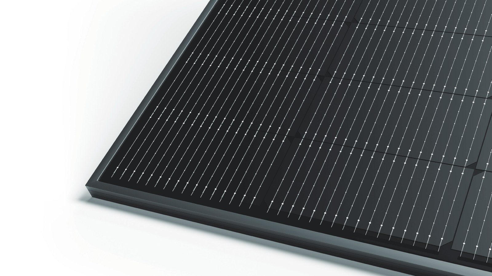 Runergy N-Type-Solarmodul in Full-Black-Ausführung, Detailansicht der Modulecke